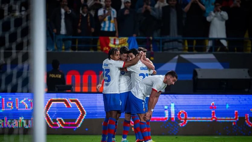 Los jugadores del Barça celebra un gol