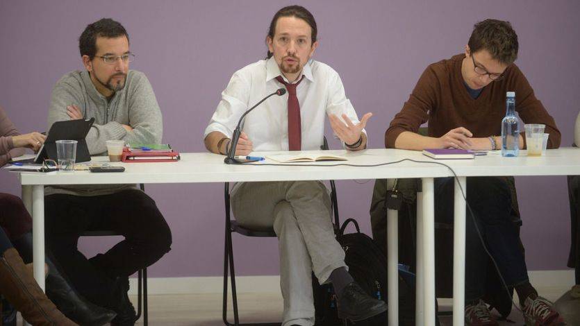 Sergio Pascual, Pablo Iglesias e Íñigo Errejón en la reunión del Consejo Ciudadano de Podemos