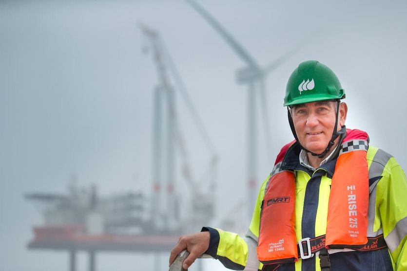 Ignacio Galán, presidente de Iberdrola, en el parque eólico marino de Saint-Brieuc