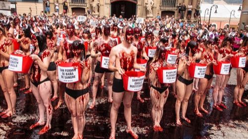 Los antitaurinos repiten su ya habitual protesta en las vísperas de la Feria de San Fermín