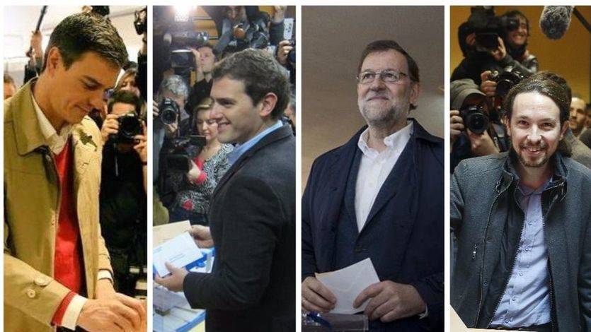 Candidatos votando: Sánchez, Rajoy, Rivera, Iglesias y Garzón