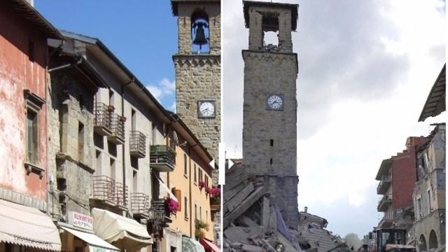 Pueblo de Amatrice (Italia), antes y después del terremoto del 24 de agosto de 2016