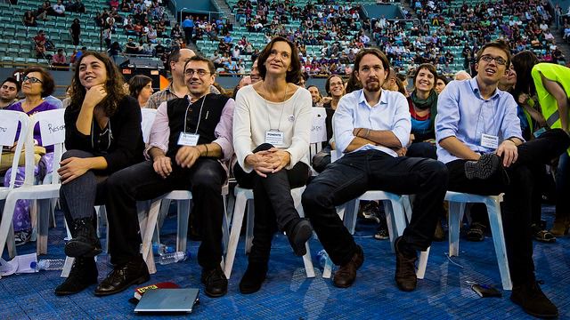 Iglesias y los principales dirigentes de Podemos durante Vistalegre I