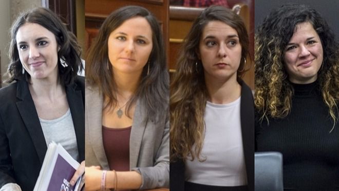 De izquierda a derecha: Irene Montero, Ione Belarra, Noelia Vera y Sofía Castañón