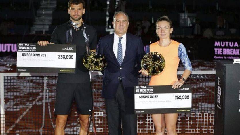 Halep y Dimitrov, campeones del Mutua Charity contra la violencia de género