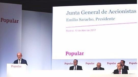 Emilio Saracho en la junta de accionistas del Banco Popular