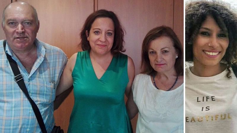 Los padres de Maloma, en la sede del PSOE, con la europarlamentaria Iratxe García