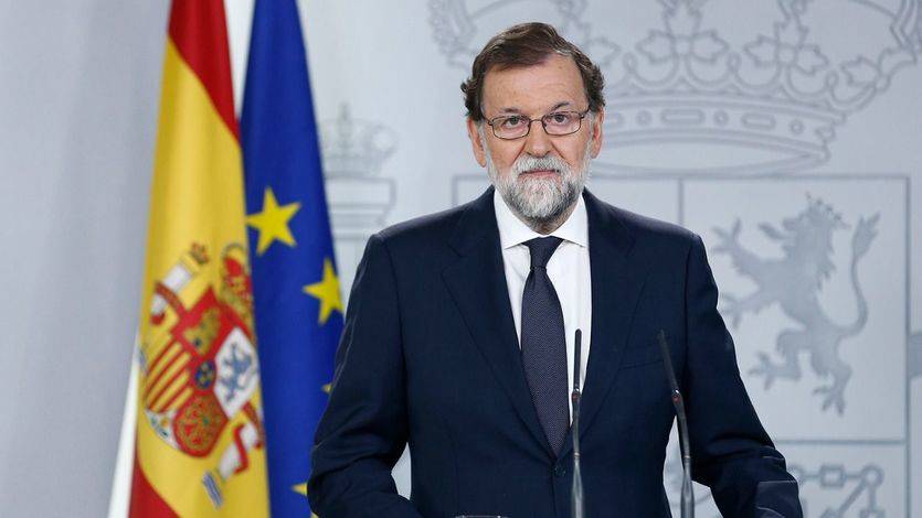El presidente del Gobierno, Mariano Rajoy, durante su comparecencia en la Moncloa a propósito de la situación en Cataluña.
