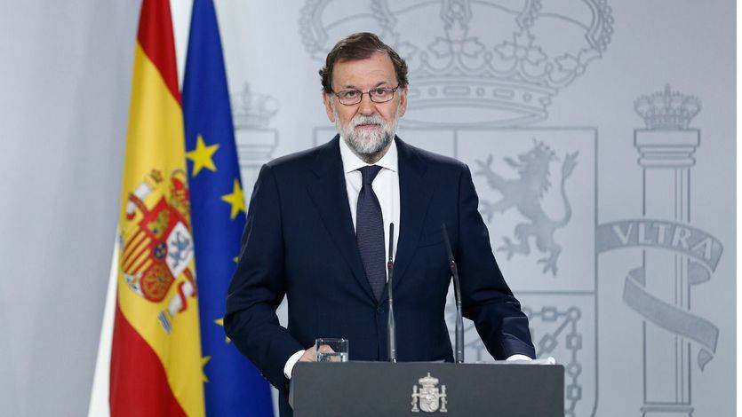 El presidente del Gobierno, Mariano Rajoy, durante su comparecencia en la Moncloa a propósito de la situación en Cataluña.