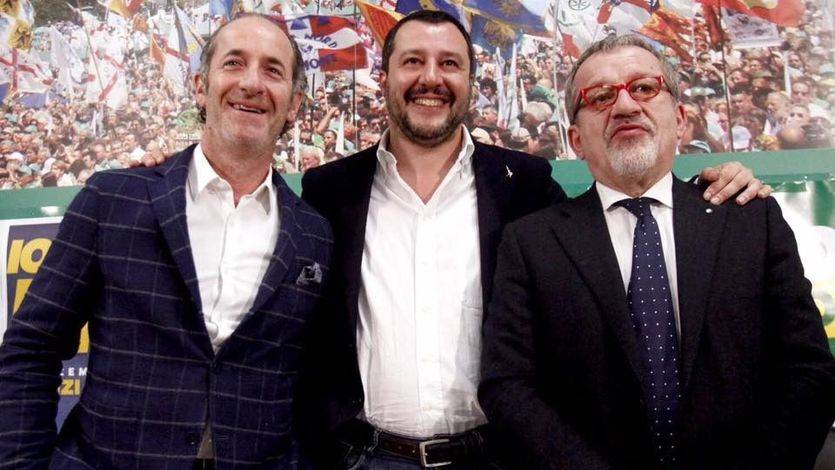 Luca Zaia, MatteO Salvini y Roberto Maroni, (de izda. a dcha.)