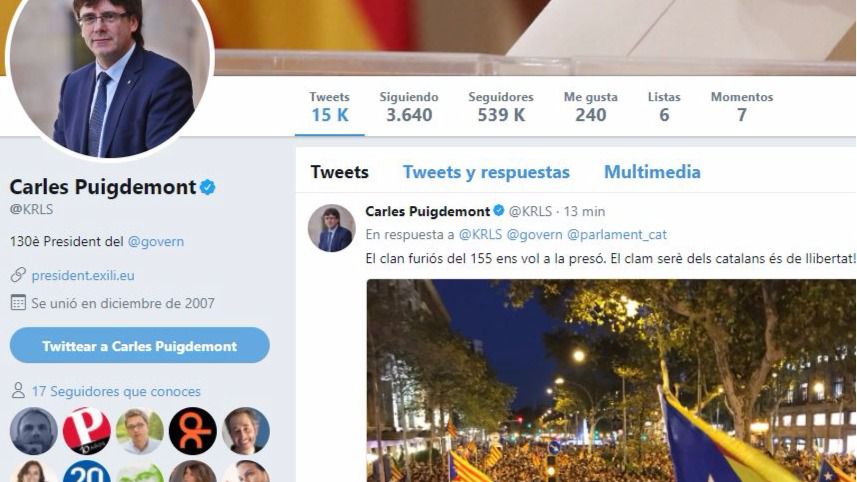 Puigdemont critica así el encarcelamiento de su Govern en Twitter