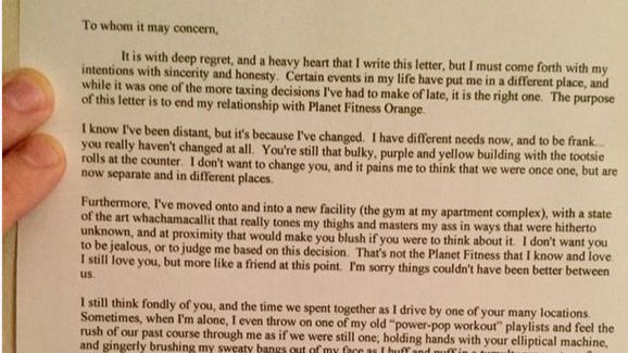 Se hace viral la 'carta de ruptura' de un hombre con su gimnasio