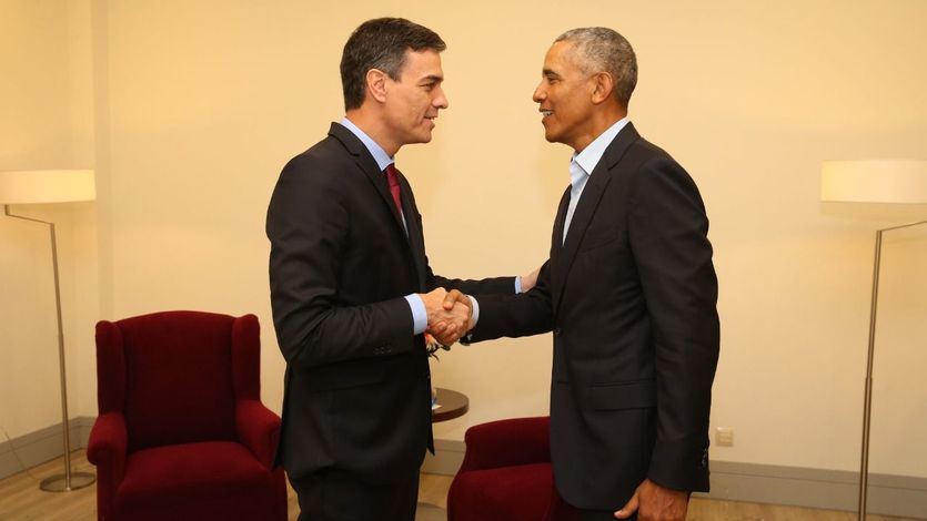 Encuentro cordial en Madrid del presidente del Gobierno Pedro Sánchez con el ex presidente de los EEUU Barack Obama