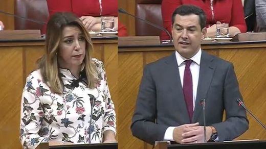 Cruce de reproches y acusaciones entre Susana Díaz y Juanma Moreno en el Parlamento