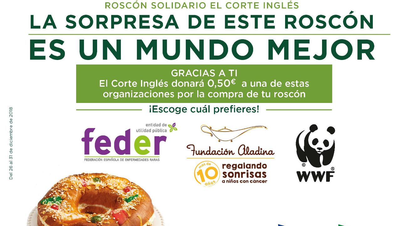 El Corte Inglés entrega 16.123 euros a Aladina, Feder y WWF gracias al Roscón de Reyes Solidario