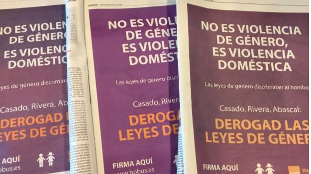 Oleada de indignación ante el anuncio publicado por 'El Mundo', 'Abc' y 'La Razón' contra las "leyes de género"