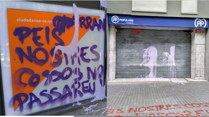 Cs y PP denuncian el ataque de Arran a sus sedes en Barcelona