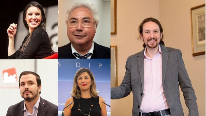 Iglesias y los 4 ministros 'morados' del Gobierno de coalición