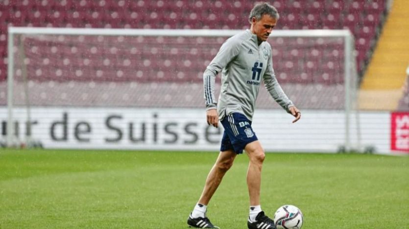 Luis Enrique, en un entrenamiento de la Selección española