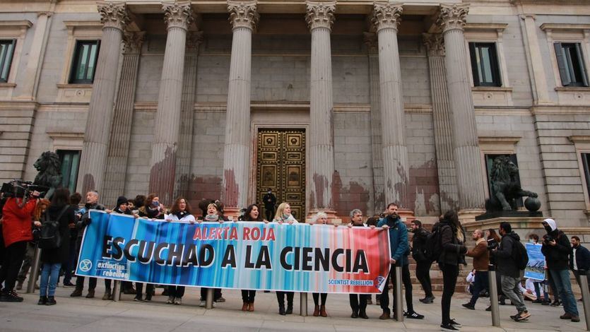 En libertad con cargos 14 activistas climáticos que lanzaron agua teñida contra la fachada del Congreso