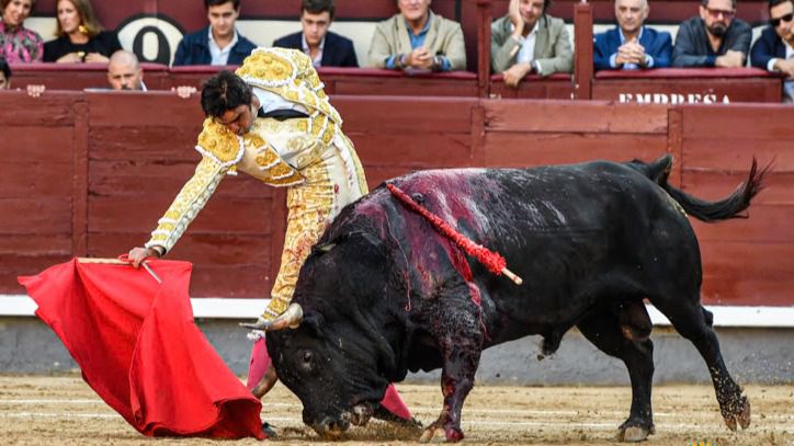 Miguel Ángel Perera muletea en redondo a su primer toro