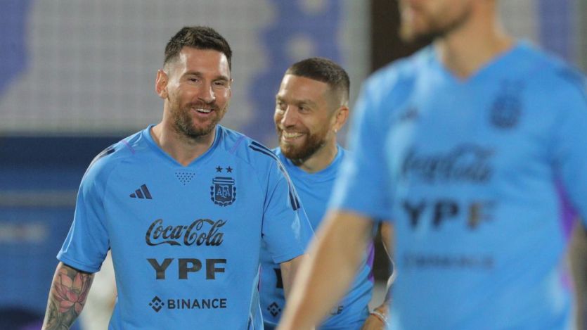 Messi, en un entrenamiento con Argentina