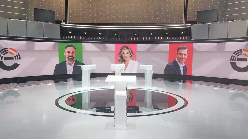 Debate en TVE con Pedro Sánchez (PSOE), Santiago Abascal (Vox) y Yolanda Díaz (Sumar)