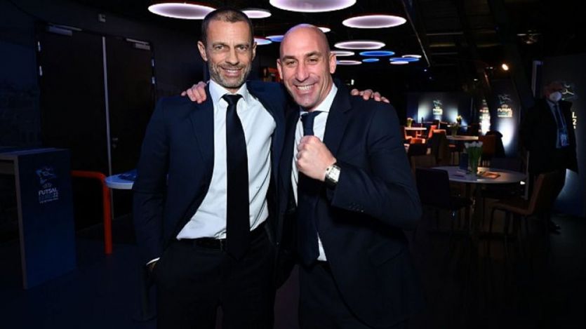 Luis Rubiales, presidente de la RFEF, con Aleksander ?eferin, presidente de la UEFA