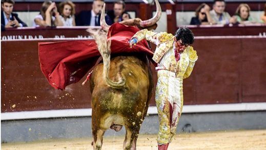 Muletazo de Fonseca tras una espectacular voltereta aunque sin resultar herido.