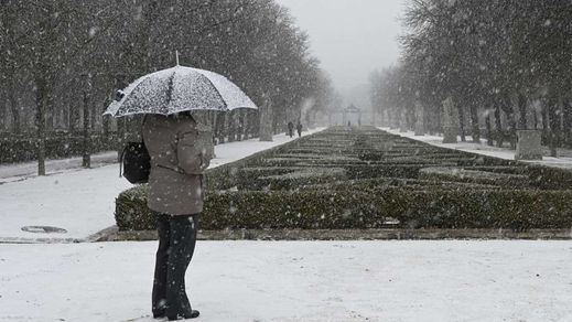 Nieve en el Parque del Retiro en Madrid