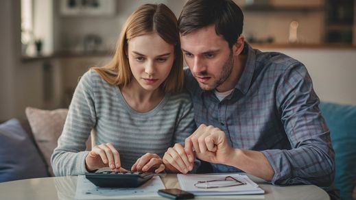 Una pareja echando cuentas del hogar