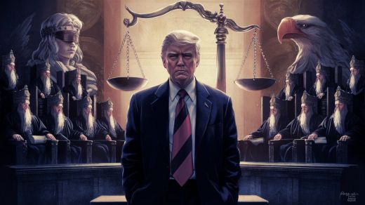 Recreación de Donald Trump siendo juzgado
