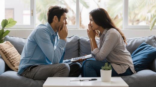 Una pareja echando cuentas del hogar