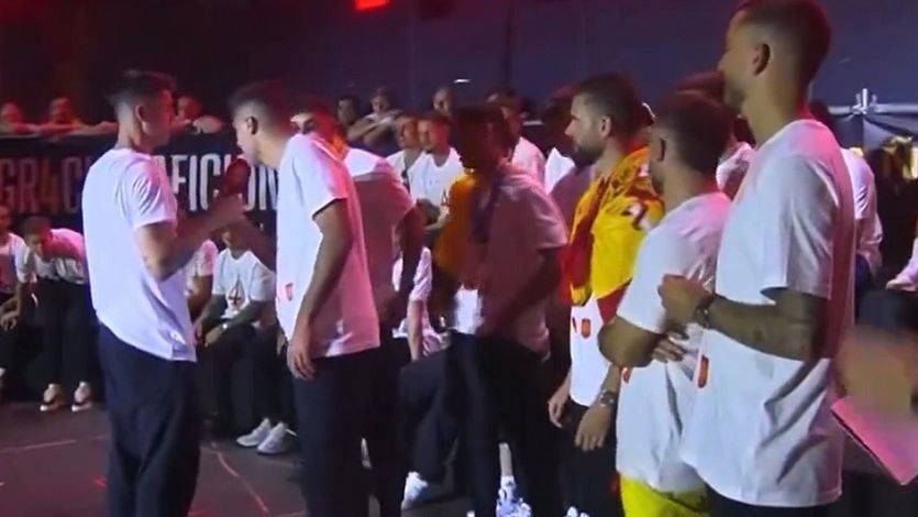 Rodri, durante las celebraciones de la Eurocopa