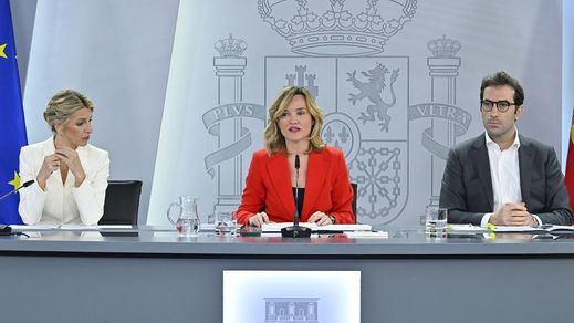 Yolanda Díaz, Pilar Alegría y Carlos Cuerpo, tras un Consejo de Ministros