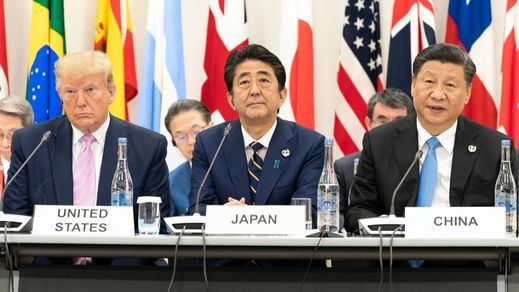 Trump, Shinzo Abe y Xi Jinping 