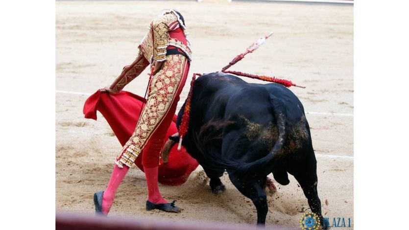 Roca Rey carga la suerte y se luce al natural ante el toro al que cortó una oreja