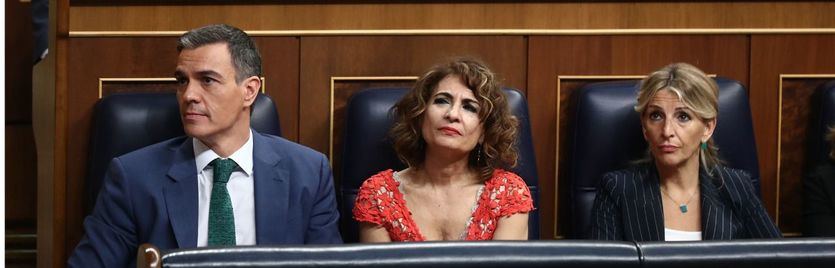 Pedro Sánchez, María Jesús Montero y Yolanda Díaz, en el Congreso