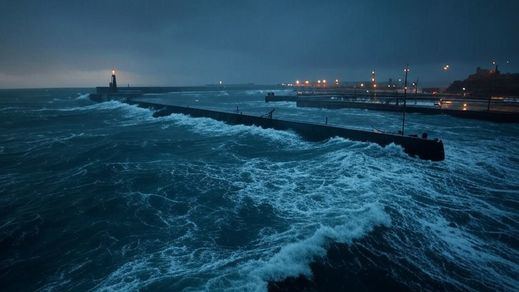 Temporal de viento y lluvia en el mar