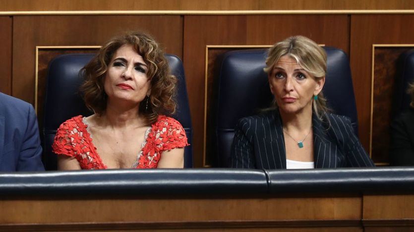 Pedro Sánchez, María Jesús Montero y Yolanda Díaz, en el Congreso