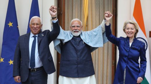 Antonio Costa Narendra Modi y Ursula von der Leyen en India
