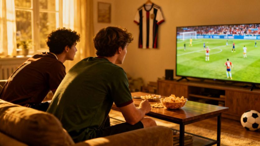 Viendo fútbol en el televisor