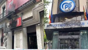 Ferraz y Génova, pintadas de negro: un grupo de activistas ataca las sedes de PSOE y PP