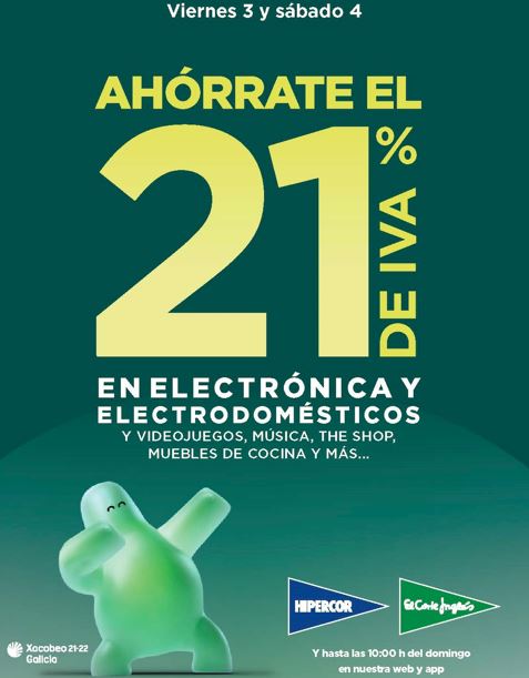 El Corte Inglés ofrece al cliente ahorrar el 21% de IVA en miles de productos durante los próximos 2 días