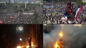 Chile se echa a la calle para conmemorar el aniversario de las protestas ciudadanas: se quema una iglesia