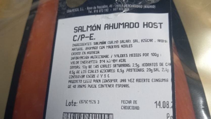 Salmón ahumado afectado de listeria