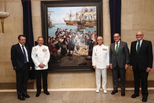 Ignacio Galán, presidente de Iberdrola, el pintor Augusto Ferrer-Dalmau y varias autoridades en el CESEDEN