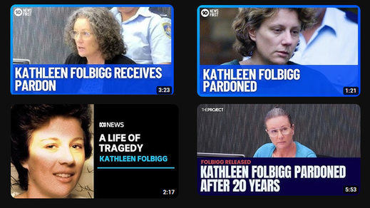 Varios vídeos sobre el caso de Kathleen Folbigg en Youtube