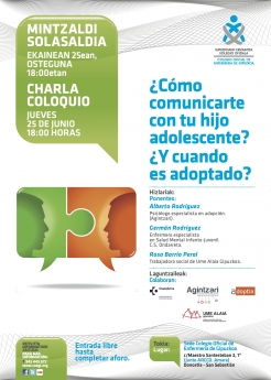 ¿Cómo comunicarte con tu hijo adolescente? ¿Y cuando es adoptado?, conferencia abierta al público en el Colegio de Enfermería de Gipuzkoa