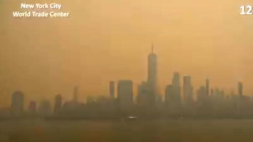 El skyline de Nueva York, con cielos naranjas 